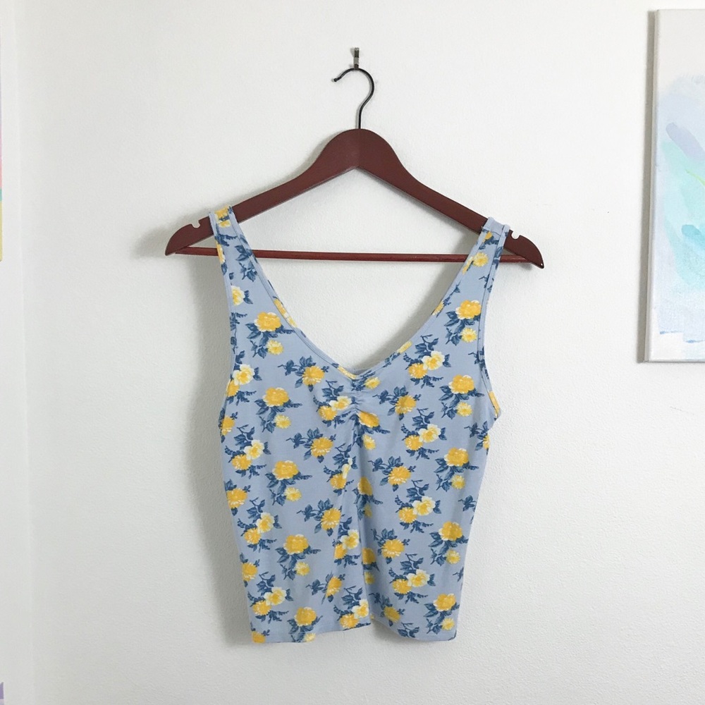 American Eagle Soft & Sexy Ruched Floral Crop Tank